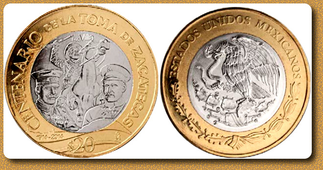 2014 Mexico 20 Pesos "Toma de Zacatecas" coin 